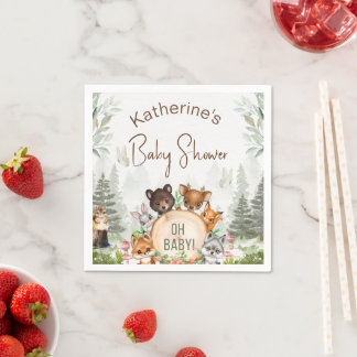 Serviette En Papier Bois Animaux Forêt Baby shower de verdure
