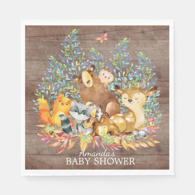 Serviette En Papier Bois Animaux Papier Neutre Baby shower serviettes (Devant)