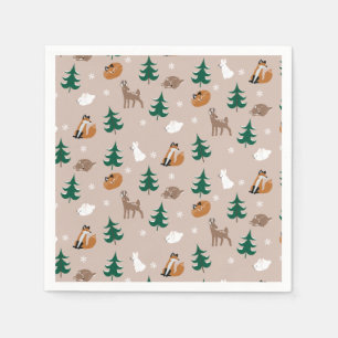 Serviette En Papier Bois Animaux Renard Cerf Lapin Snowflakes Arbres