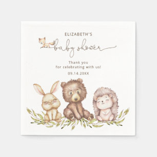 Serviette En Papier Bois Animaux Végétation Baby shower neutre