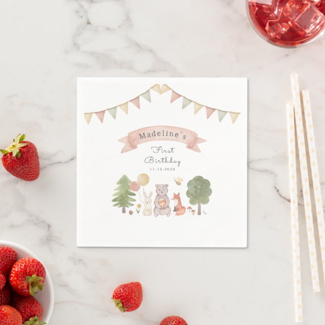 Serviette En Papier Bois aquarelle | Amis de la forêt (En situation)