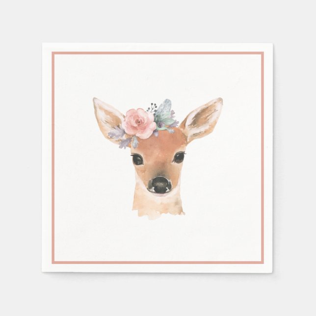 Serviette En Papier Bois Baby shower Forêt Animaux Fleurs (Devant)
