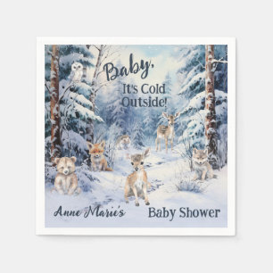 Serviette En Papier Bois Bébé Animaux Hiver Baby shower garçon