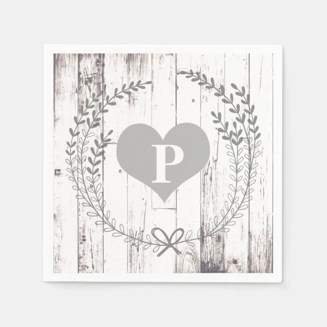 Serviette En Papier Bois blanc Rustique Agritourisme Monogram Mariage (Devant)