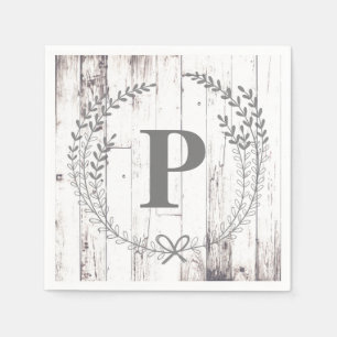 Serviette En Papier Bois blanc Rustique Agritourisme Monogram Mariage