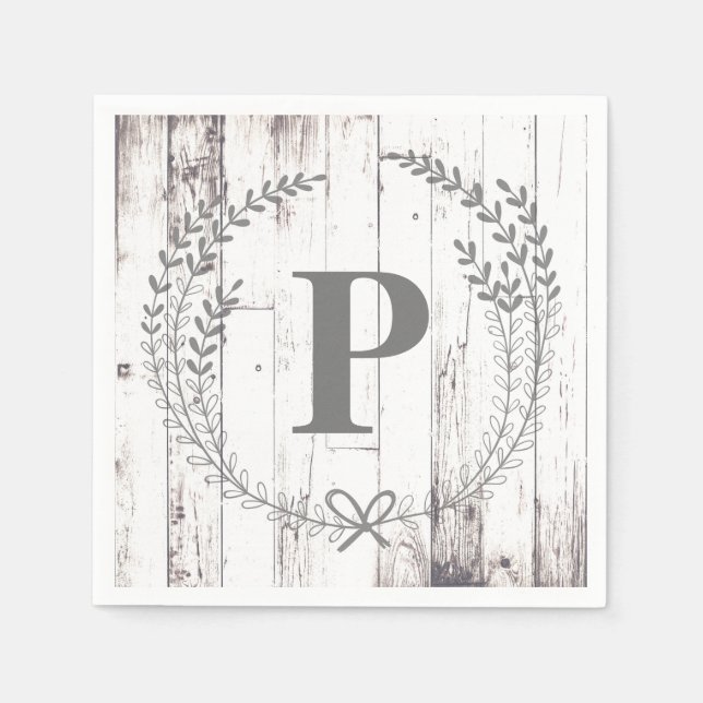 Serviette En Papier Bois blanc Rustique Agritourisme Monogram Mariage (Devant)