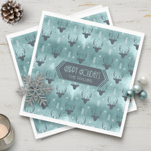 Serviette En Papier Bois de cerf Flèches Motif de Noël Teal ID861