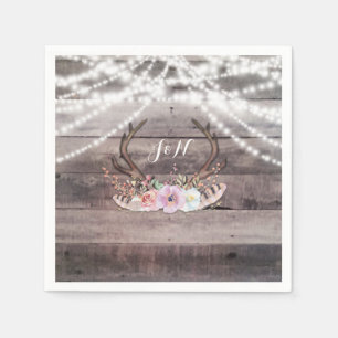 Serviette En Papier Bois de cerf floral et guirlande lumineuse Fête ru