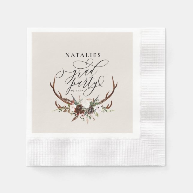 Serviette En Papier Bois de cerf rustique et fête de graduation floral (Devant)