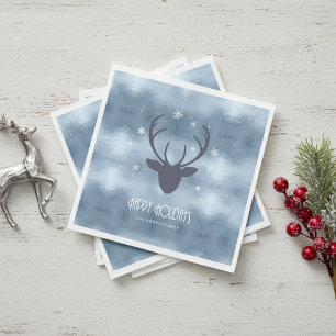 Serviette En Papier Bois de cerf silhouette & flocons de neige Bleu ID