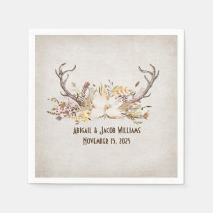 Serviette En Papier Bois de cerfs mariages avec bouquet floral d'autom