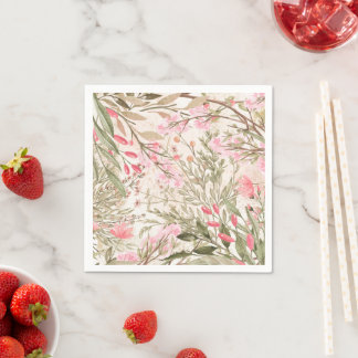 Serviette En Papier Bois de corail rose pâle vert aquarelle florale