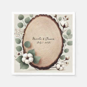 Serviette En Papier Bois de forêt Eucalyptus & Coton Mariage rustique