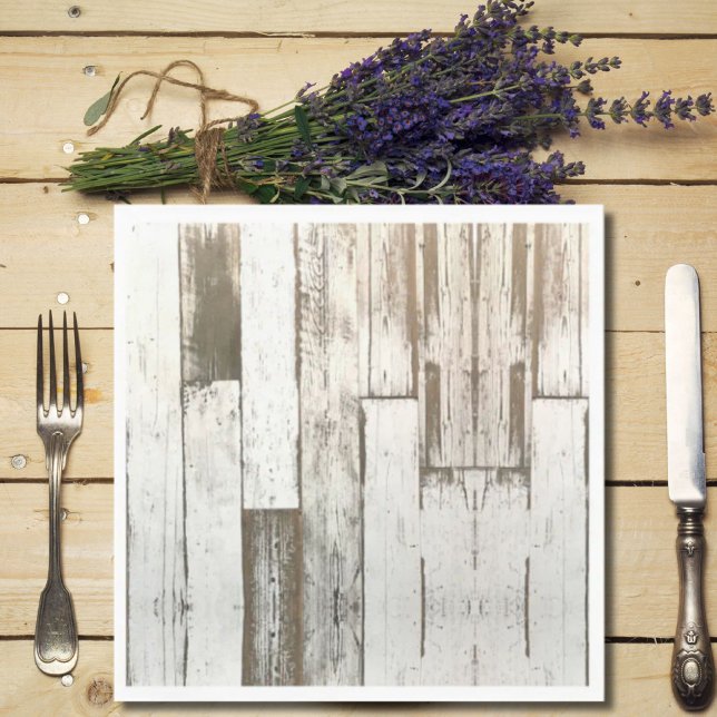 Serviette En Papier Bois de grange blanc aspect veiné rustique soirée  (White barn woodgrain rustic western country party napkins)