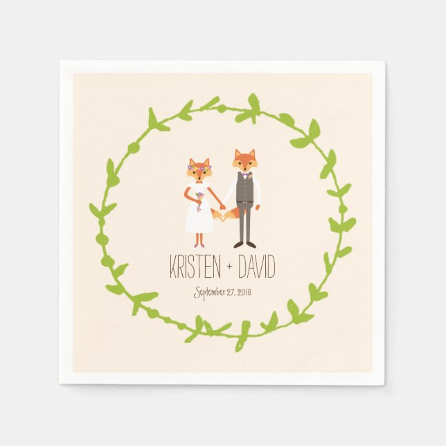 Serviette En Papier Bois de Whimsical Renards mariage d'ivoire (Devant)