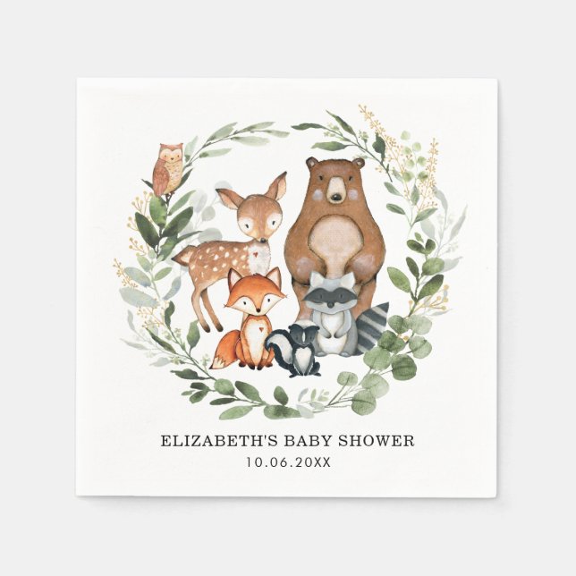 Serviette En Papier Bois doux Animaux Botanique Verdure or (Devant)