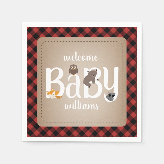 Serviette En Papier Bois endormi Animaux Plaid Baby shower (Devant)