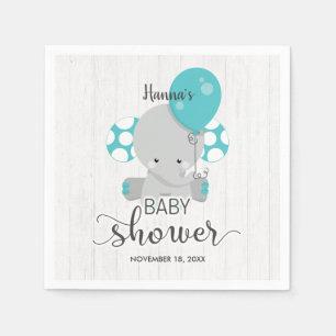 Serviette En Papier Bois et éléphant Turquoise Baby shower neutre genr