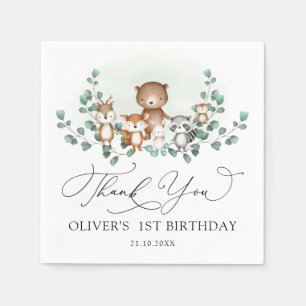 Serviette En Papier Bois Eucalyptus Végétaux Animaux Anniversaire Garç