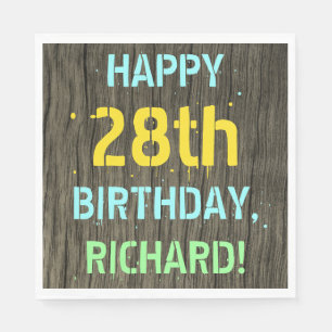 Serviette En Papier Bois Faux, Aspect Texte Peint, 28e Anniversaire +