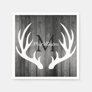 Serviette En Papier Bois gris d'andouillers blancs rustiques de cerfs