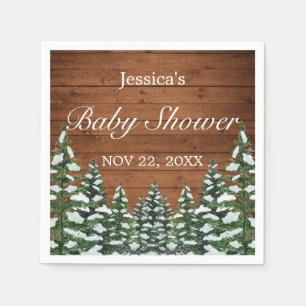 Serviette En Papier Bois neigeux et forêt Baby shower à pin