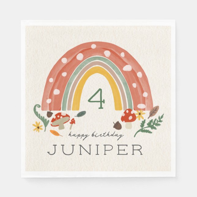 Serviette En Papier Bois Rainbow Mushroom Botanique Anniversaire (Devant)