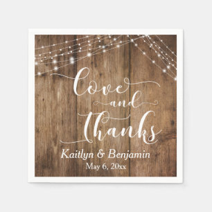 Serviette En Papier Bois rustique avec lumières blanches, amour et mer