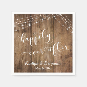 Serviette En Papier Bois rustique avec lumières blanches, Heureusement