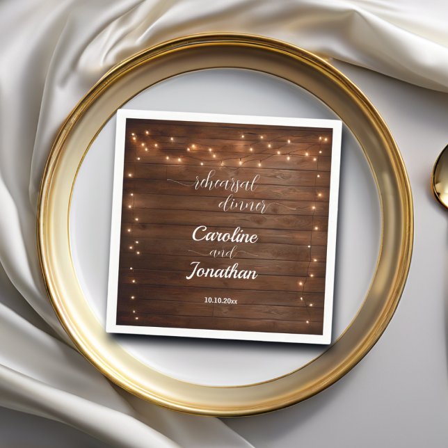 Serviette En Papier Bois Rustique Chaîne Lumières Dîner De Répétition  (Créateur téléchargé)