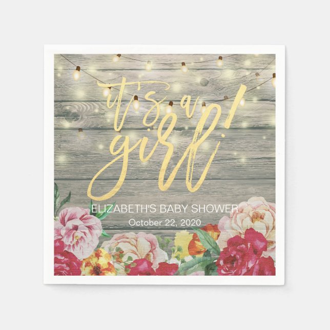 Serviette En Papier Bois rustique Chic Floral String Baby shower (Devant)