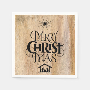 Serviette En Papier Bois rustique de calligraphie religieuse de Joyeux