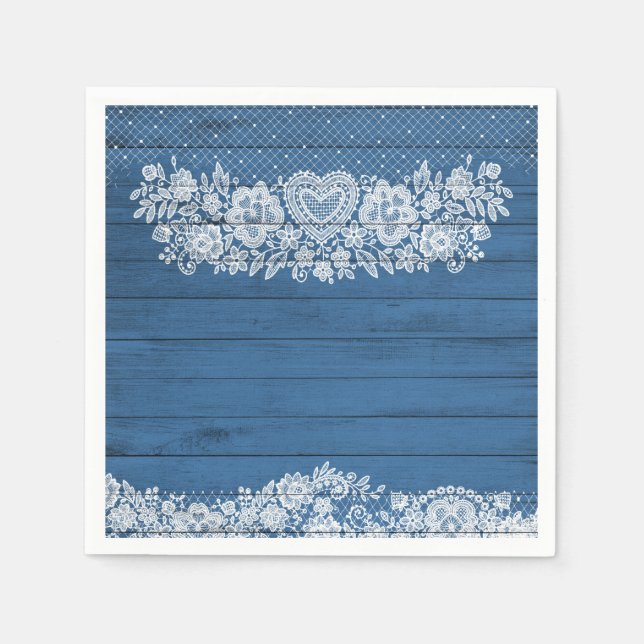 Serviette En Papier Bois Rustique & Dentelle Blanche Fête Chic de Styl (Devant)