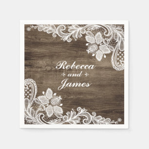 Serviette En Papier Bois rustique et Mariage de dentelle Vintage Perso