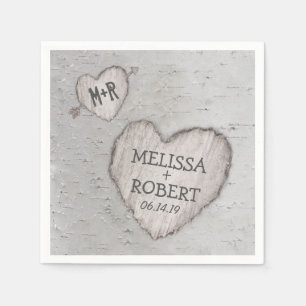 Serviette En Papier Bois rustique sculpté Coeur Birch Mariage