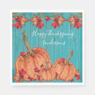 Serviette En Papier Bois turquoise Automne Orange Citrouilles Feuilles
