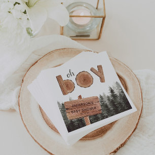 Serviette En Papier Bois unique Oh Boy - Baby shower aquarelle