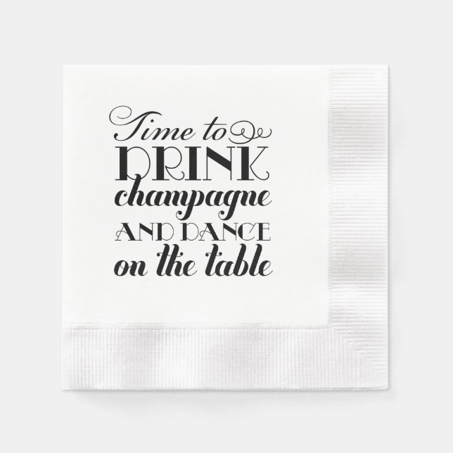 Serviette En Papier Boisson Champagne Classique Mariage Danse Noir (Devant)