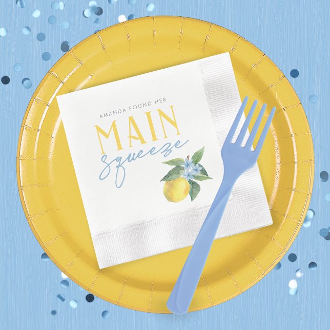 Serviette En Papier Boisson Cocktail Personnalisée Citron Main Squeeze (Personalized Main Squeeze Watercolor Lemon Bridal Shower Coined Paper Napkins - Pack of 50)