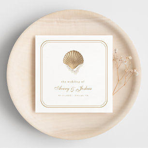 Serviette En Papier Boisson de mariage côtier Coquillage doré