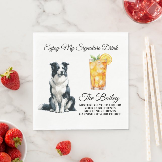 Serviette En Papier Boisson Signature Border Collie Mariage (En situation)