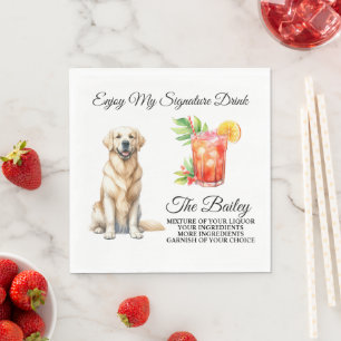Serviette En Papier Boisson Signature Mariage Chien Jaune Lab