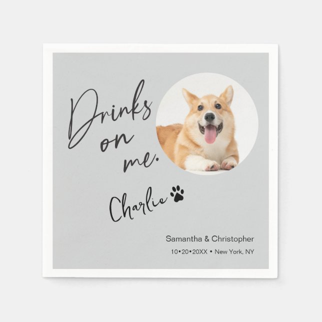 Serviette En Papier Boissons avec photo de chien personnalisée Mariage (Devant)