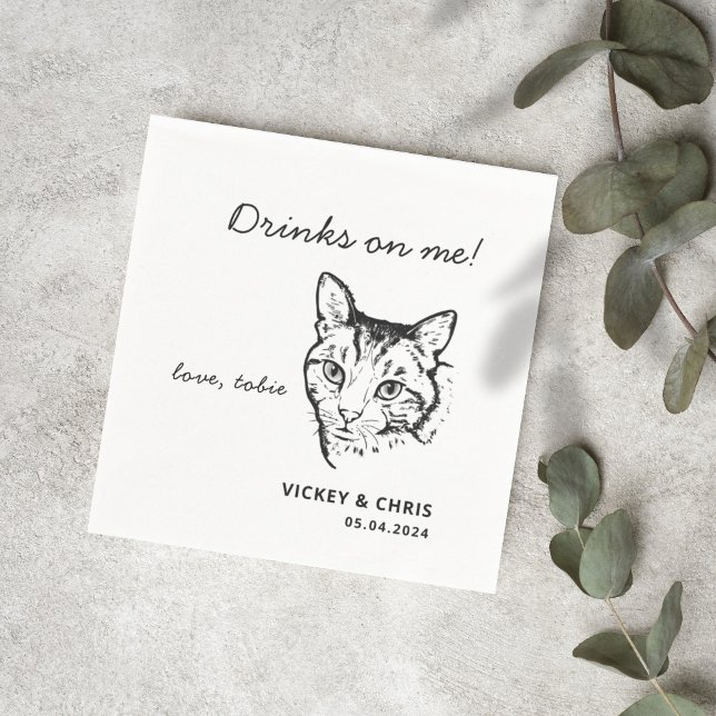 Serviette En Papier Boissons Cute Chat Sur Moi Mariage Animaux (Créateur téléchargé)