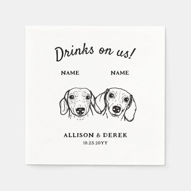 Serviette En Papier Boissons Cutes Sur Nous Dachshund Chien Mariage Co (Devant)