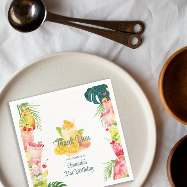 Serviette En Papier Boissons de fruits tropicaux Piscine Fête Adulte A (Tropical Fruit Drinks Pool Party Adult Birthday Napkins)