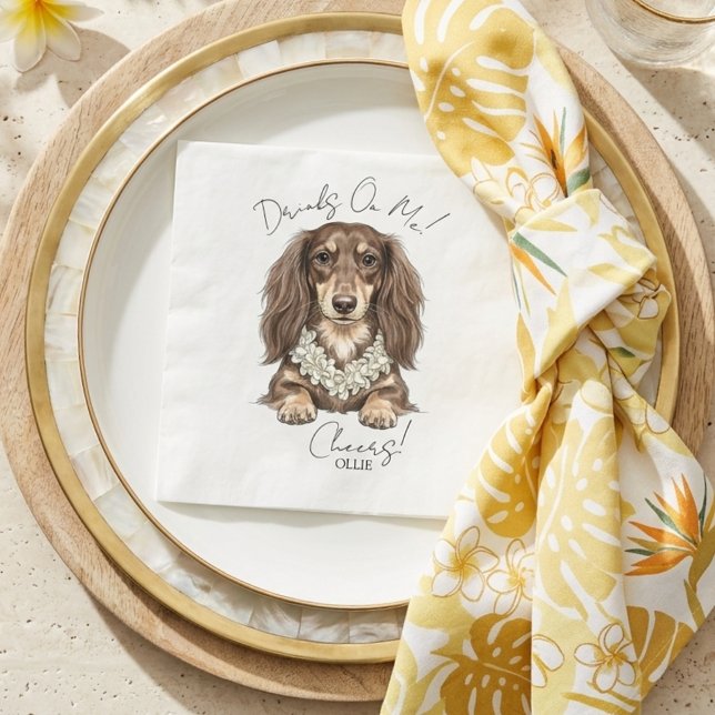 Serviette En Papier Boissons de mariage de teckel tropical sur moi (Tropical Dachshund Wedding Drinks On Me Napkins)