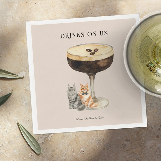 Serviette En Papier Boissons Offertes | Mariage de Chat Mignon (Créateur téléchargé)