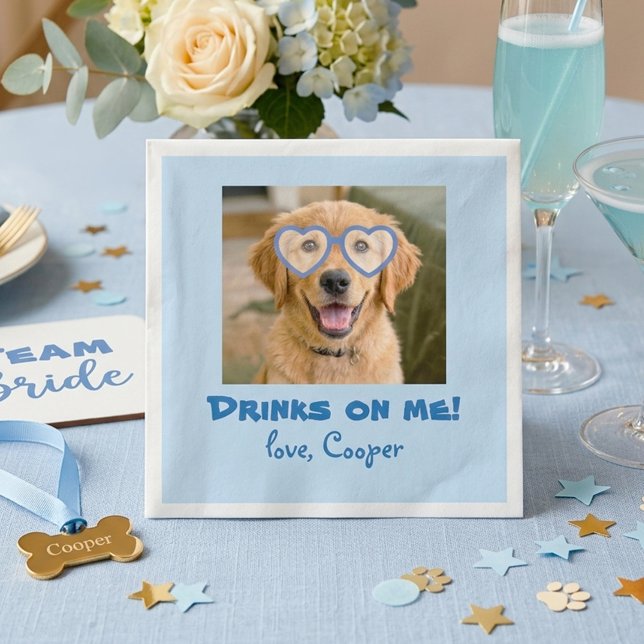 Serviette En Papier Boissons offertes par moi Photo amusante et mignon (Drinks on Me Cute Dog Photo Wedding Napkin)