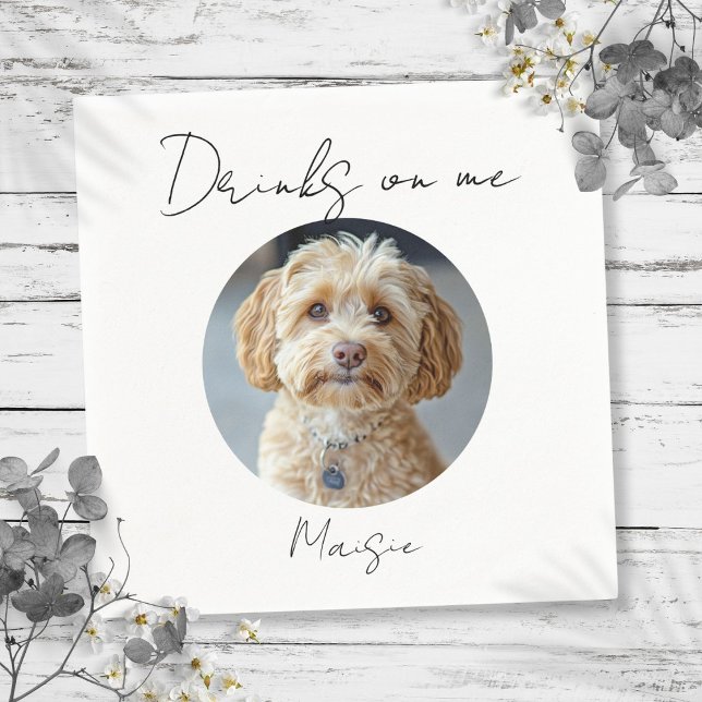 Serviette En Papier Boissons Offertes Photo de Chien de Compagnie Mari (Drinks On Me Pet Dog Photo Wedding Napkins)